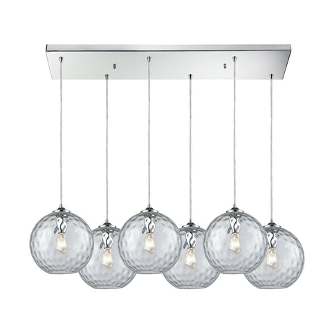 Watersphere 6 Light Rectangle Fixture in Polished Chrome with Clear Hammered Glass