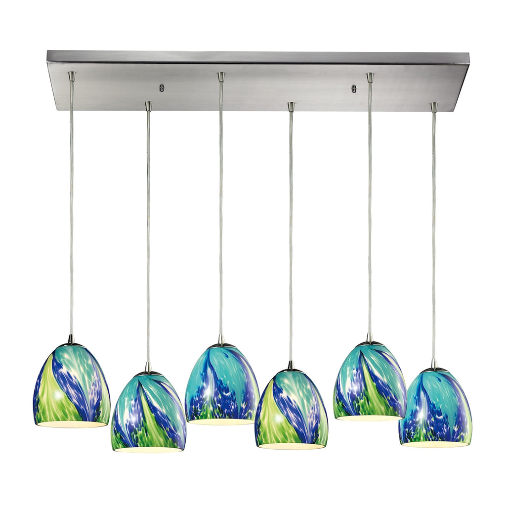 Colorwave Collection 6 light pendant in Satin Nickel