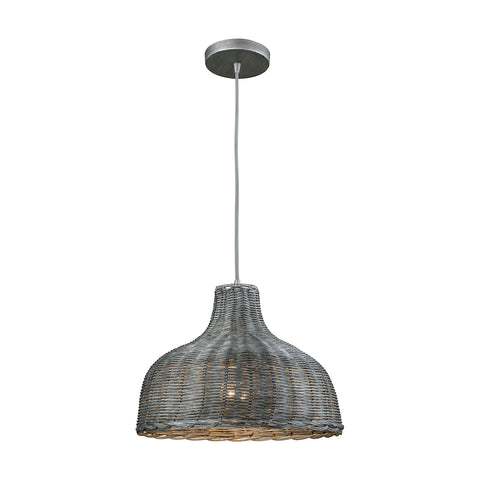 Pleasant Fields 1 Light Pendant with Graphite Hardware and Gray Wicker Shade