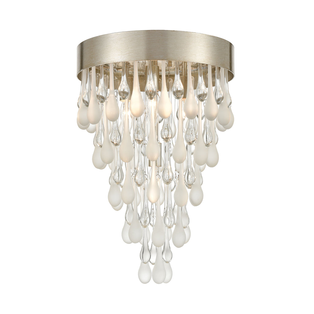 Morning Frost 4-Light Flush Mount in Silver Leaf with Clear and Frosted Glass Drops