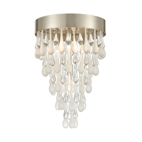 Morning Frost 4-Light Flush Mount in Silver Leaf with Clear and Frosted Glass Drops