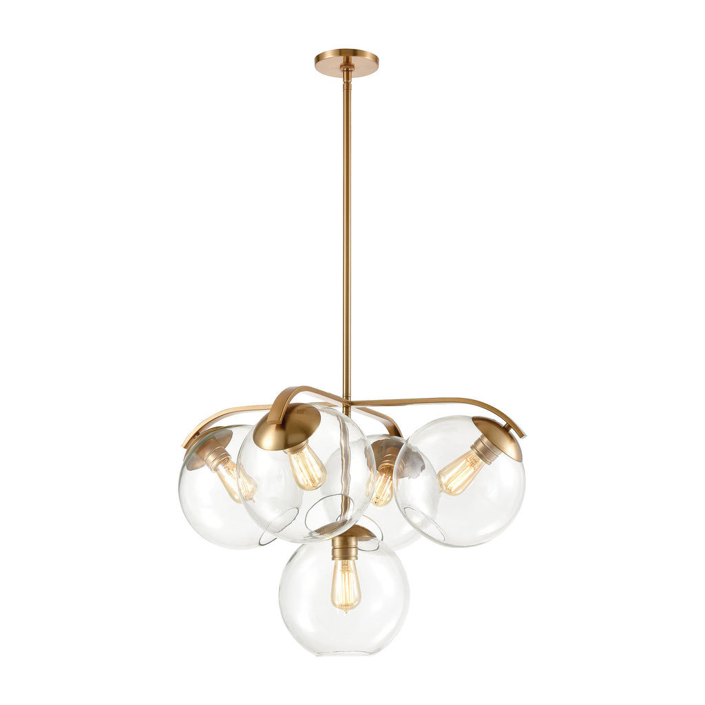 Collective 5-Light Chandelier in Satin Brass with Clear Glass