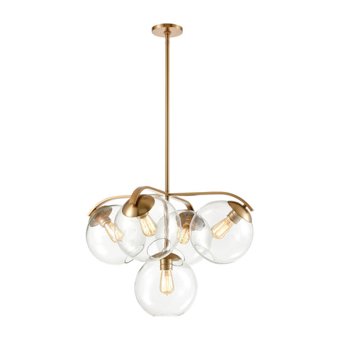 Collective 5-Light Chandelier in Satin Brass with Clear Glass