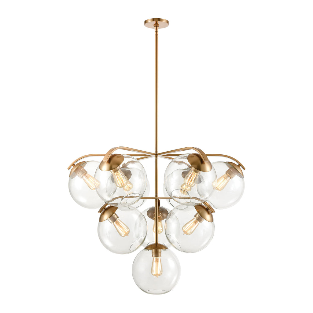 Collective 10-Light Chandelier in Satin Brass with Clear Glass