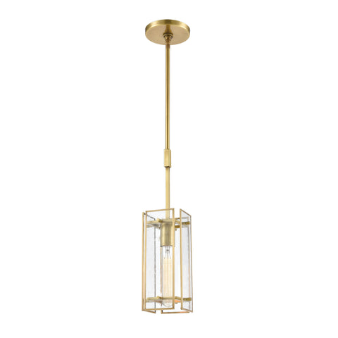 Hyde Park 1-Light Mini Pendant in Satin Brass with Seedy Glass