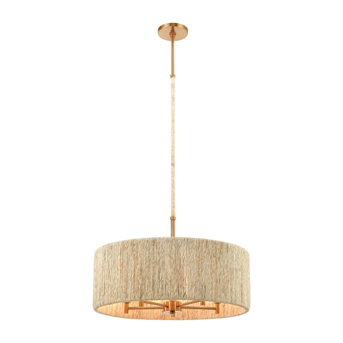 Abaca 5-Light Pendant in Satin Brass with Abaca Rope