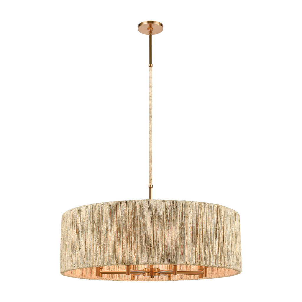 Abaca 8-Light Pendant in Satin Brass with Abaca Rope