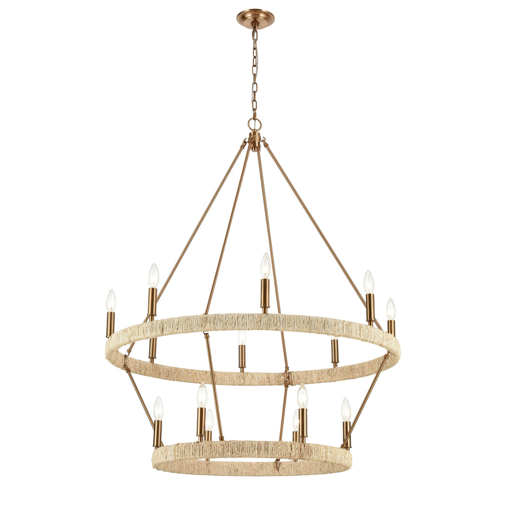 Abaca 36'' Wide 14-Light Chandelier - Satin Brass