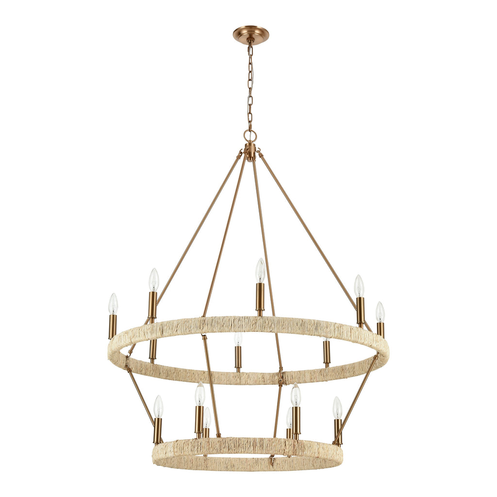 Abaca 36'' Wide 14-Light Chandelier - Satin Brass