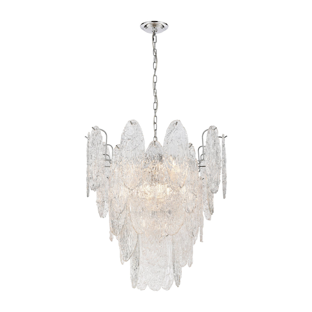 Frozen Cascade 9-Light Chandelier in Polished Chrome with Clear Textured Glass