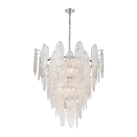 Frozen Cascade 13-Light Chandelier in Polished Chrome with Clear Textured Glass