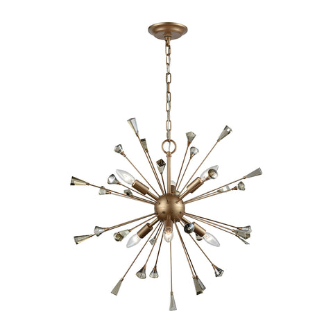 Sprigny 6 Light Chandelier in Matte Gold with Amber Teak Crystal