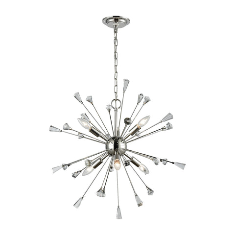 Sprigny 6 Light Chandelier in Polished Nickel with Clear Crystal