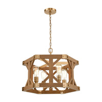 Structure 4-Light Chandelier in Satin Brass and Medium Oak