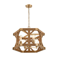 Structure 4-Light Chandelier in Satin Brass and Medium Oak