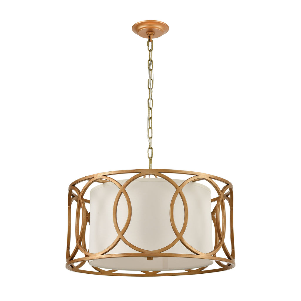 Ringlets 4-Light Chandelier in Golden Silver with White Fabric Shade