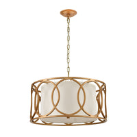 Ringlets 4-Light Chandelier in Golden Silver with White Fabric Shade