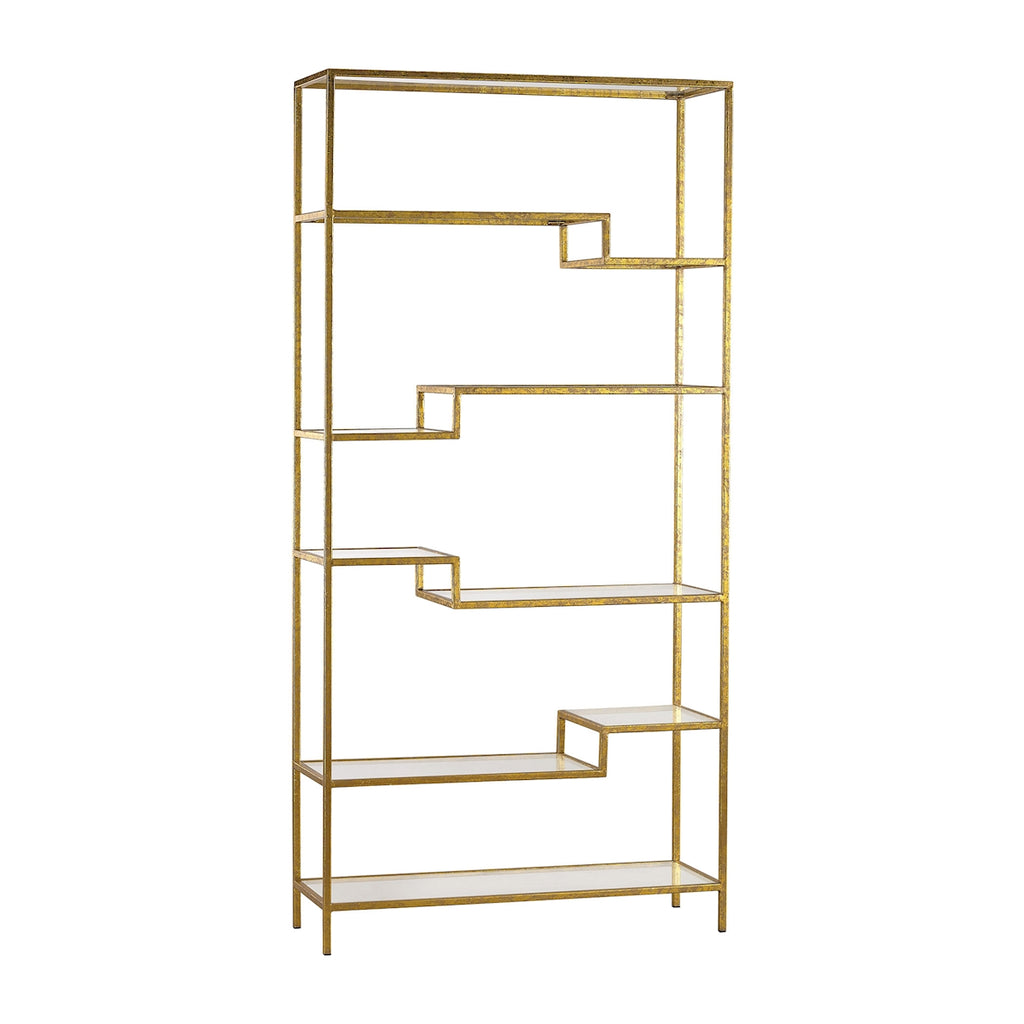 Vanguard Shelving Unit in Gold with Mirrored Surfaces