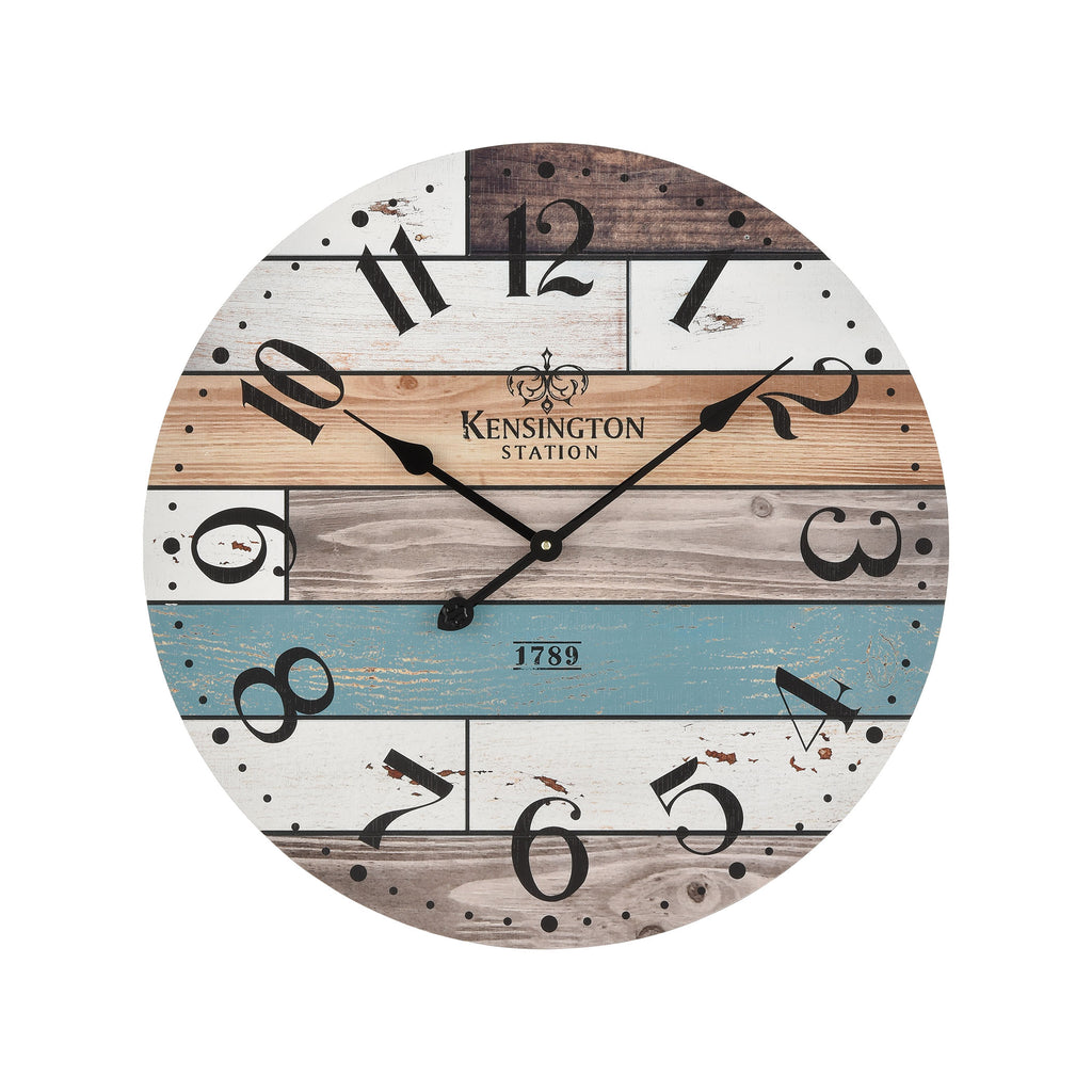 Herrera Wall Clock in Natural wood and Blue