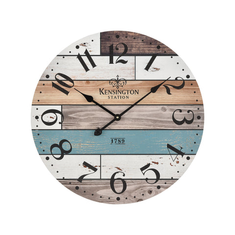 Herrera Wall Clock in Natural wood and Blue