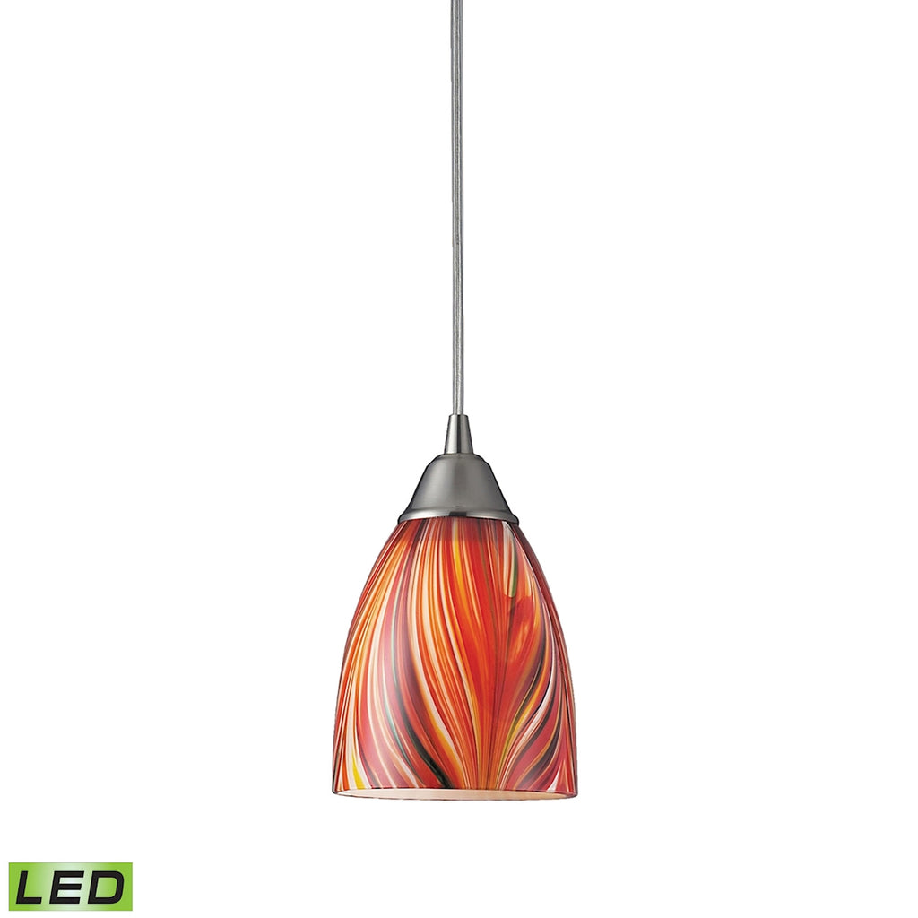 1 Light Pendant in Satin Nickel and Multi Glass - LED Offering Up To 800 Lumens (60 Watt Equivalent)