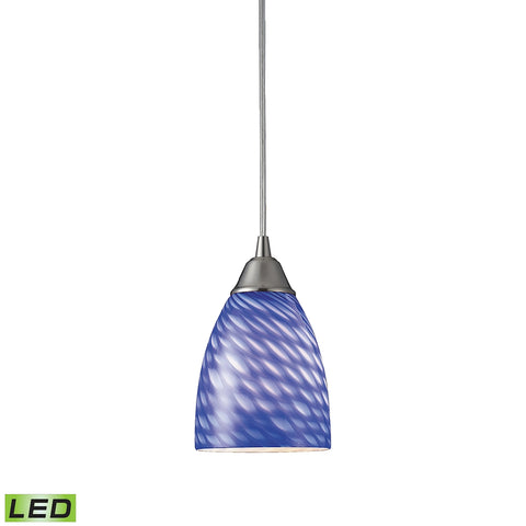 1 Light Pendant in Satin Nickel and Sapphire Glass - LED Offering Up To 800 Lumens (60 Watt Equivale