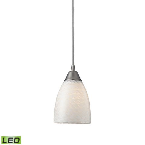 1 Light Pendant in Satin Nickel and White Swirl Glass - LED Offering Up To 800 Lumens (60 Watt Equiv