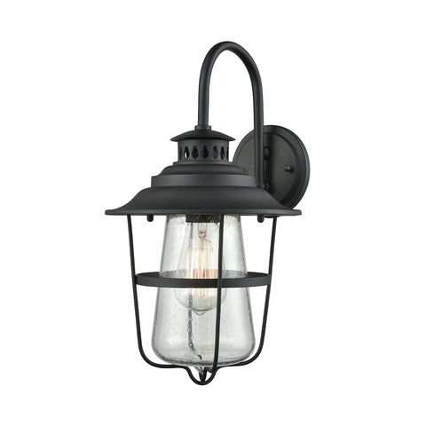 San Mateo 1-Light Outdoor Wall Sconce in Textured Matte Black with Clear Seedy Glass