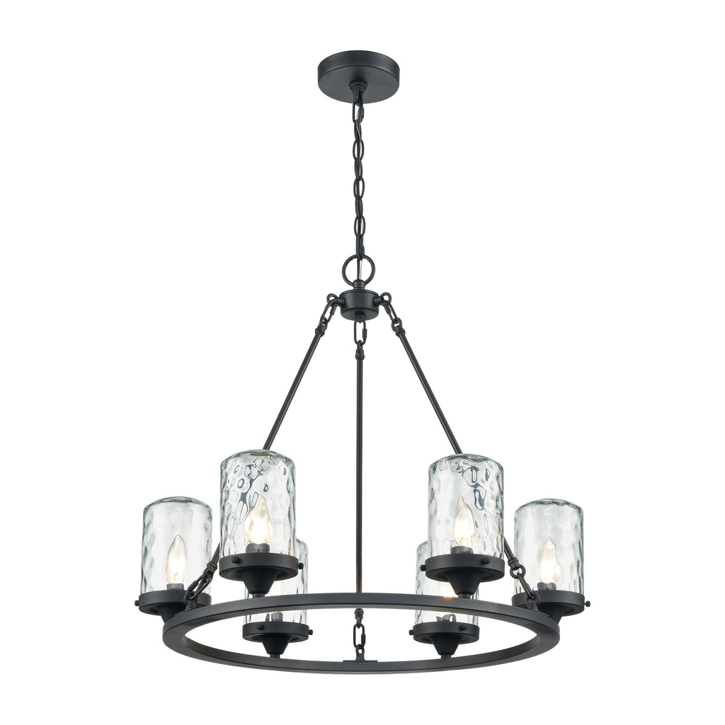 Torch 6-Light Outdoor Chandelier in Charcoal with Water Glass