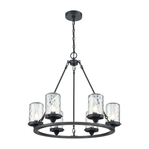 Torch 6-Light Outdoor Chandelier in Charcoal with Water Glass