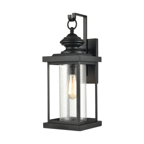 Minersville 1-Light Outdoor Sconce in Matte Black with Antique Speckled Glass