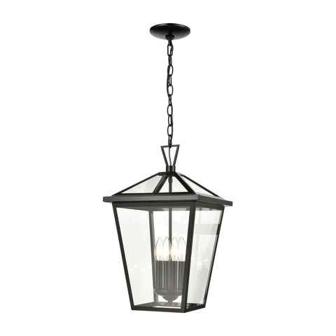 Main Street 4-Light Outdoor Pendant in Black with Clear Glass Enclosure