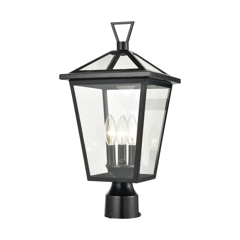 Main Street 3-Light Outdoor Post Mount in Black with Clear Glass Enclosure