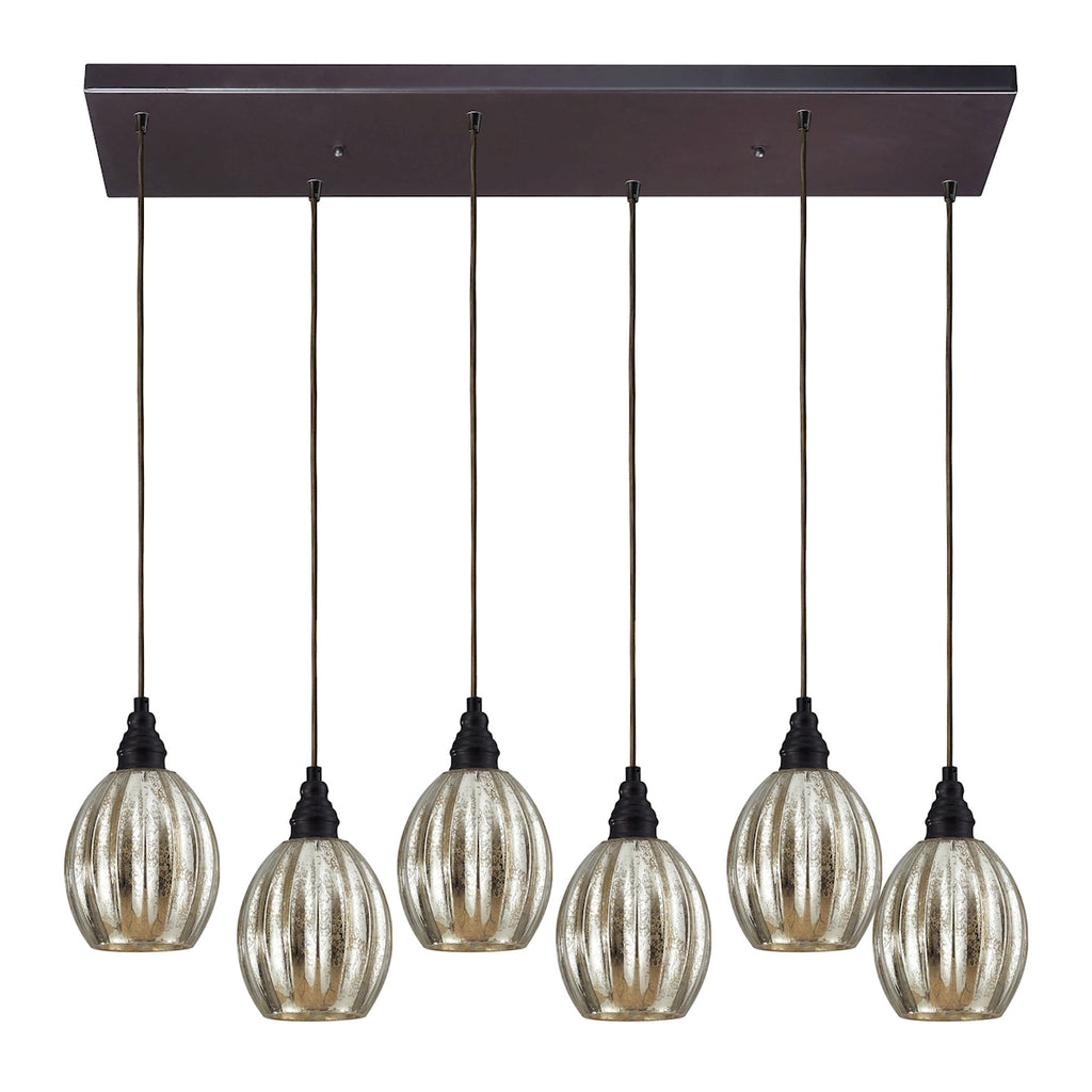 Danica 6 Light Pendant in Oiled Bronze and Mercury Glass