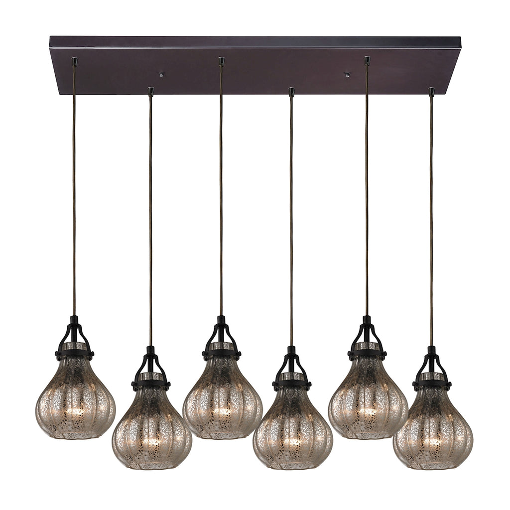 Danica 6 Light Pendant in Oil Rubbed Bronze and Mercury Glass
