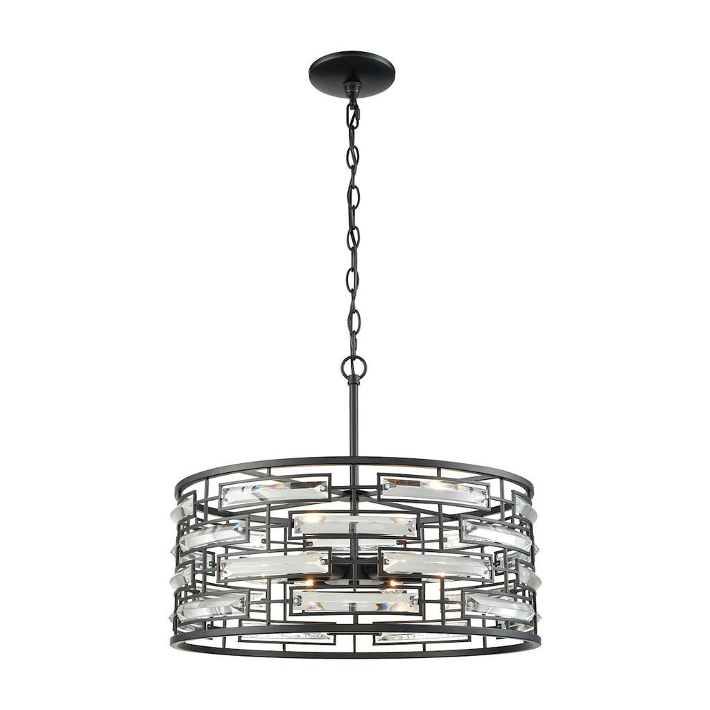 Lineo 6 Light Chandelier in Matte Black with Clear Crystal