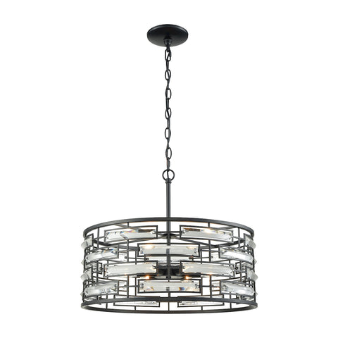 Lineo 6 Light Chandelier in Matte Black with Clear Crystal