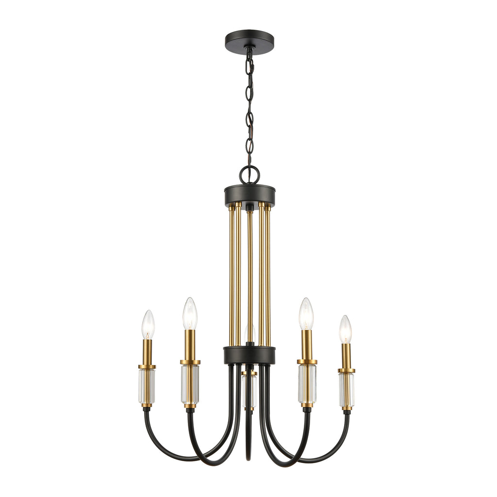 Glendon 5-Light Chandelier in Matte Black and Burnished Brass