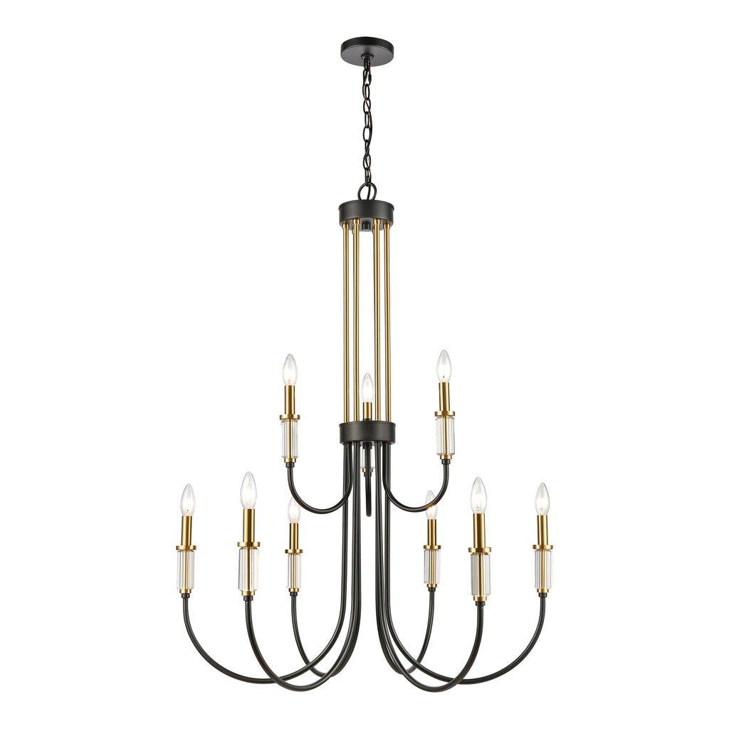 Glendon 9-Light Chandelier in Matte Black and Burnished Brass