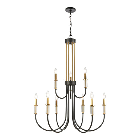 Glendon 9-Light Chandelier in Matte Black and Burnished Brass