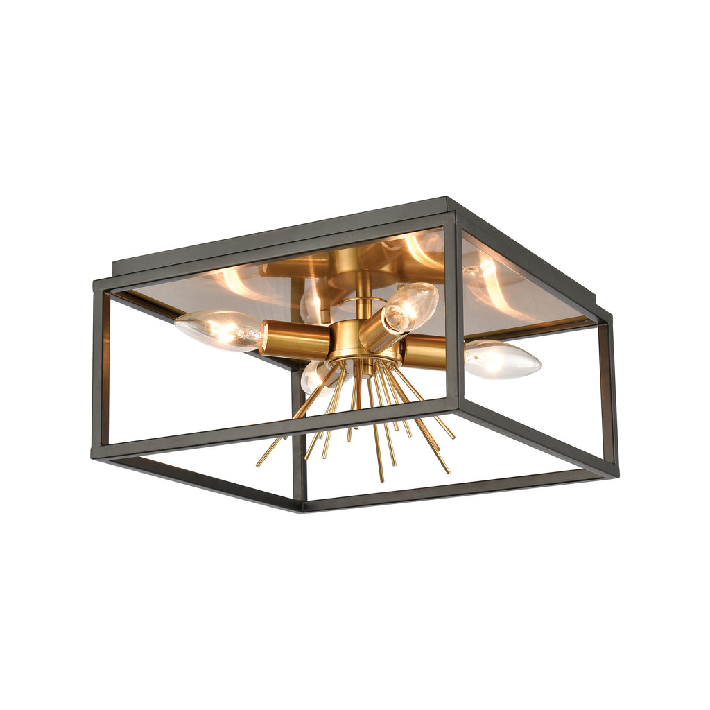 Spark 4-Light Flush Mount in Matte Black and Burnished Brass