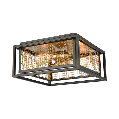 Jarvis 2-Light Flush Mount in Matte Black and Burnished Brass with Burnished Brass Shade