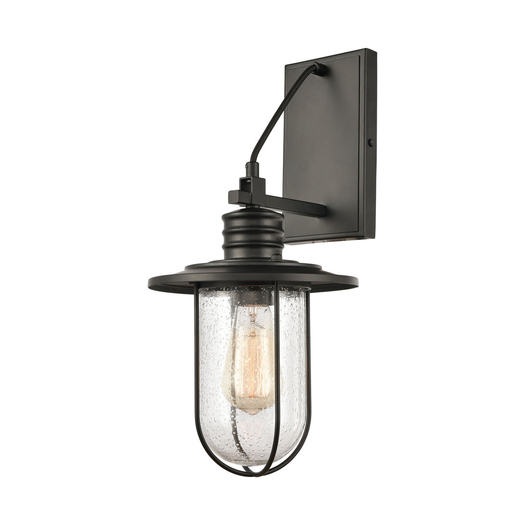 Lakeshore Drive 1-Light Sconce in Matte Black with Seedy Glass