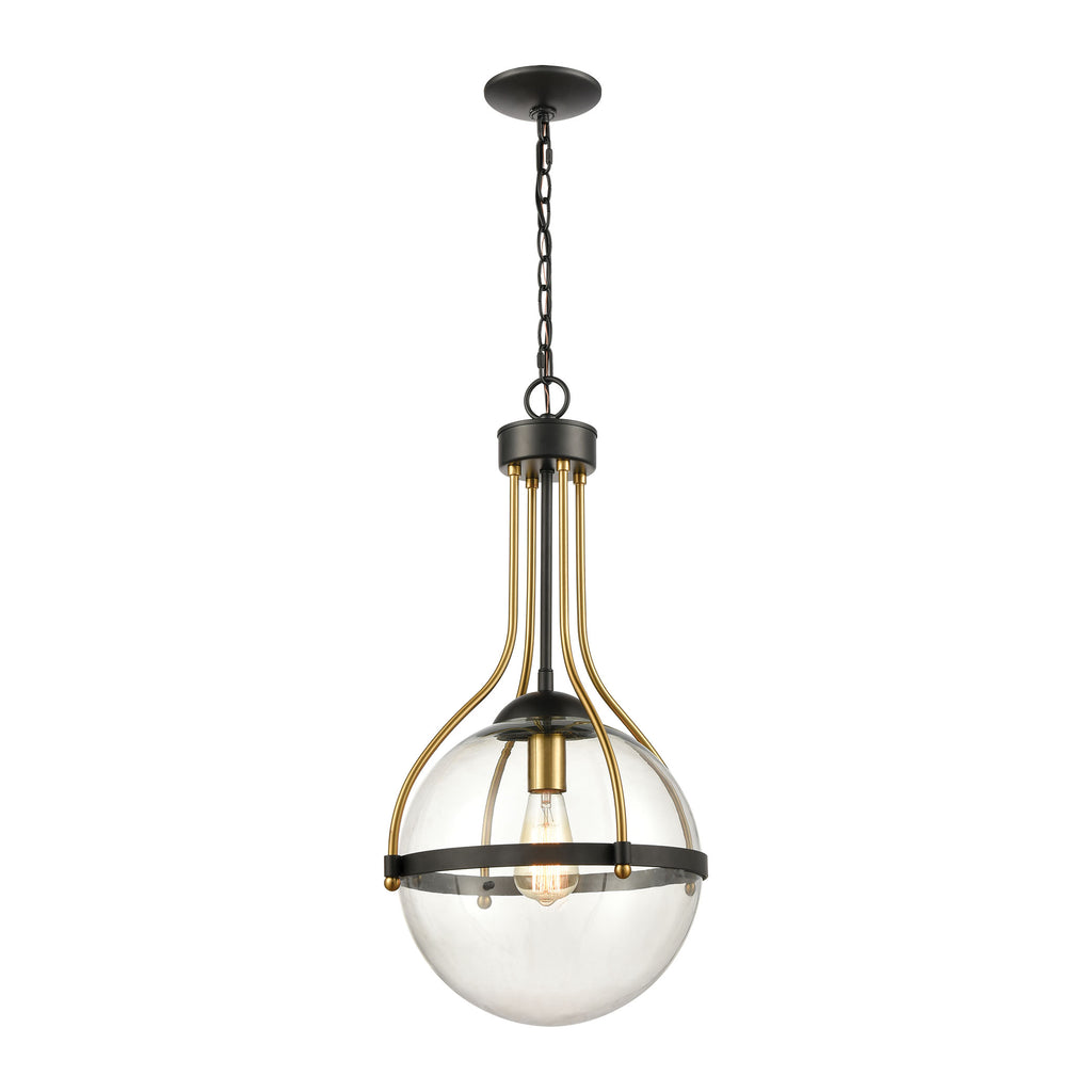 Vispon 1-Light Pendant in Matte Black and Burnished Brass with Clear Glass