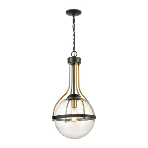 Vispon 1-Light Pendant in Matte Black and Burnished Brass with Clear Glass