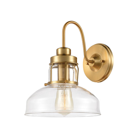 Manhattan Boutique 1-Light Sconce in Brushed Brass with Clear Glass