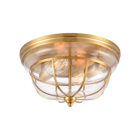 Manhattan Boutique 2-Light Flush Mount in Brushed Brass with Clear Glass