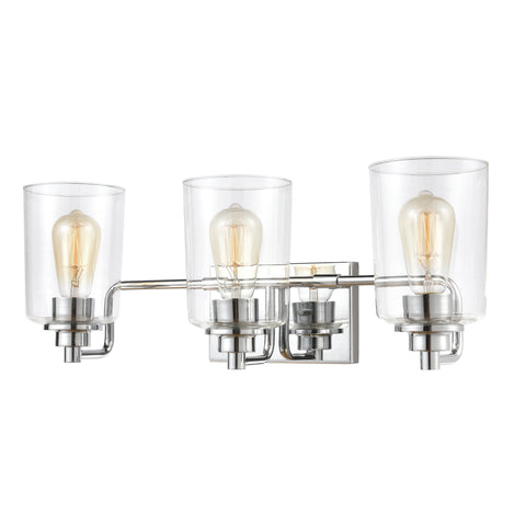 Robins 3-Light Vanity Light in Polished Chrome with Clear Glass                                      
