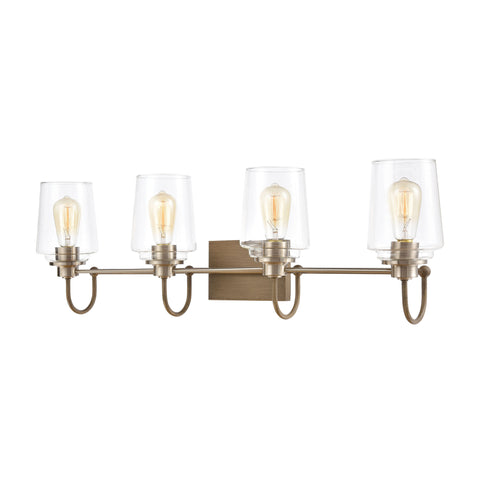Bakersfield 4-Light Vanity Light in Light Wood with Clear Glass
