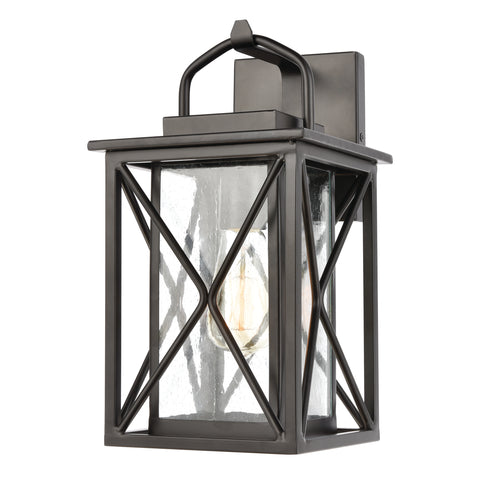 Carriage Light 1-Light Sconce in Matte Black with Seedy Glass                                        